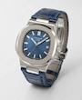 ساعت پتک فیلیپ ناتیلوس مردانه نقره ای  بند چرم سرمه ای Patek Philippe Nautilus