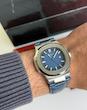 ساعت پتک فیلیپ ناتیلوس مردانه نقره ای  بند چرم سرمه ای Patek Philippe Nautilus