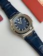 ساعت پتک فیلیپ ناتیلوس مردانه نقره ای  بند چرم سرمه ای Patek Philippe Nautilus