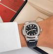 ساعت پتک فیلیپ ناتیلوس مردانه نقره ای  بند چرم مشکی  Patek Philippe Nautilus