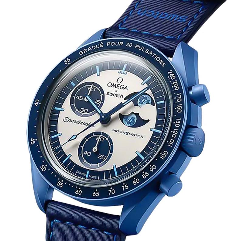 ساعت  امگا سواچ بلو‌‌مون شاین Omega x Swatch Speedmaster Super Blue