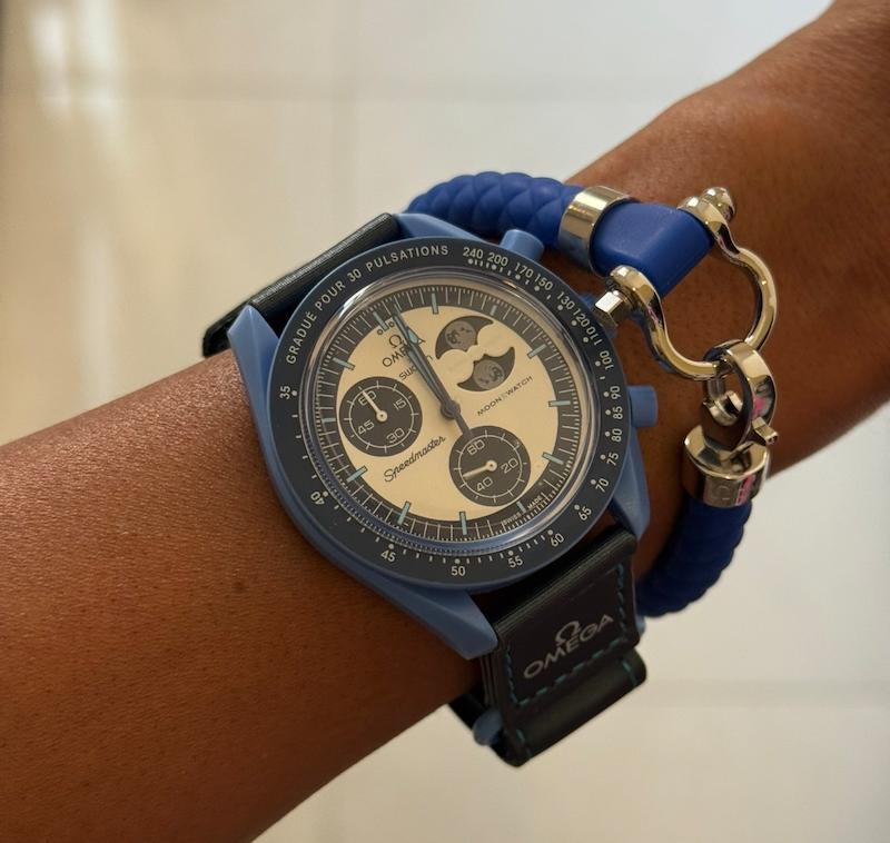 ساعت  امگا سواچ بلو‌‌مون شاین Omega x Swatch Speedmaster Super Blue