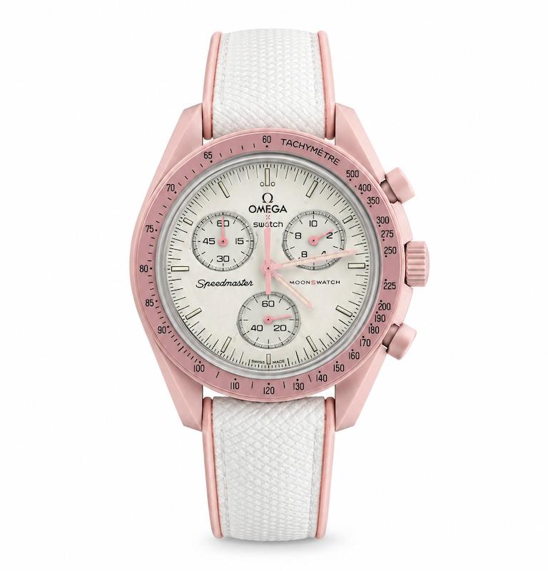 ساعت امگا سواچ ونوس صورتی بند رابر سرامیک  Omega Swatch to Venus