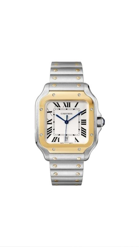 ساعت کارتیر سانتوس فلزی مردانه دورنگ طلایی صفحه سفید   Cartier Santos metal