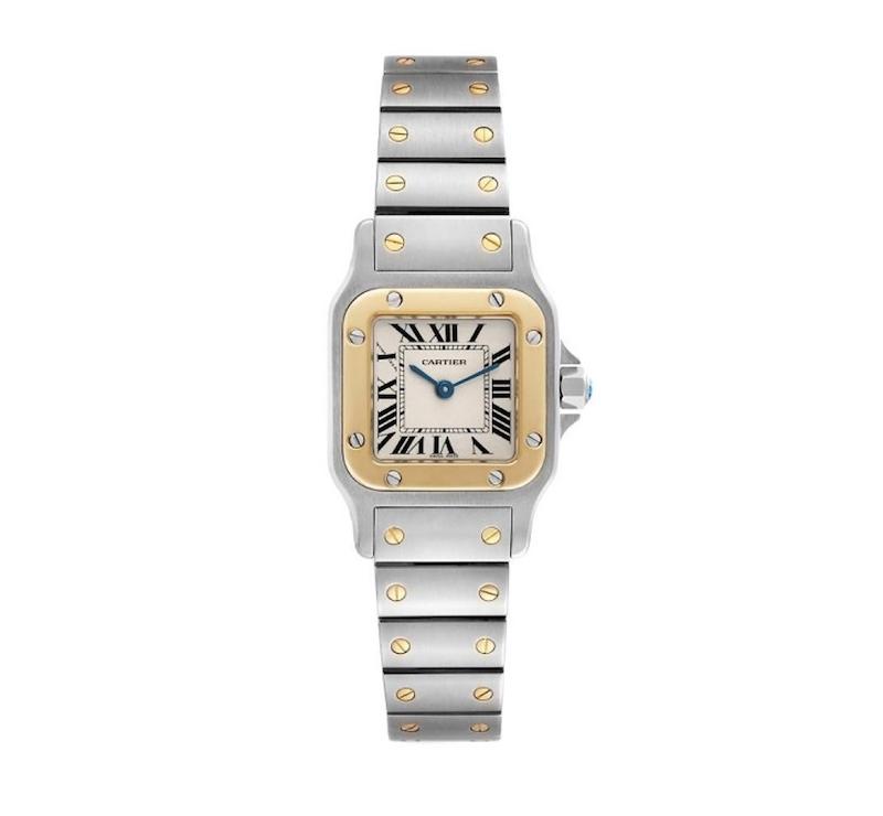 ساعت کارتیر سانتوس فلزی زنانه دورنگ طلایی صفحه سفید   Cartier Santos metal