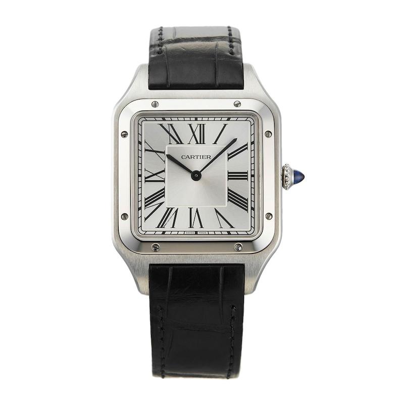 ساعت کارتیر سانتوس دومونت زنانه سیلور بند چرم مشکی Cartier Santos Dumont