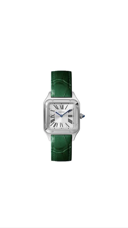 ساعت کارتیر سانتوس دومونت زنانه سیلور بند چرم سبز Cartier Santos Dumont