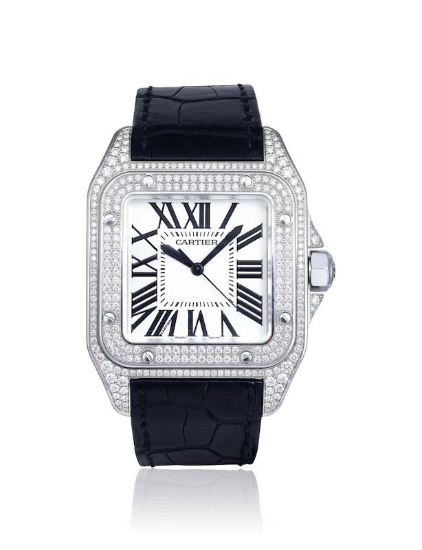 ساعت کارتیر سانتوس فول نگین مردانه مشکی Cartier Santos Diamonds