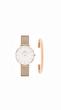ست ساعت دنیل ولینگتون حصیری زنانه رزگلد صفحه سفید با دستبند Daniel Wellington Rosegold