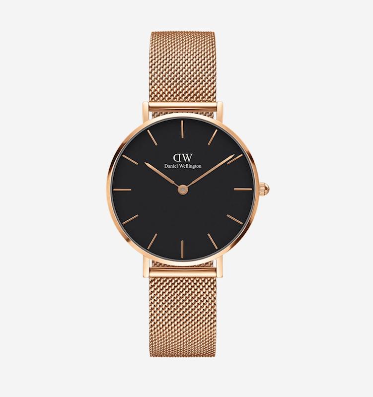 ساعت دنیل ولینگتون حصیری زنانه رزگلد صفحه مشکی   Daniel Wellington Rosegold