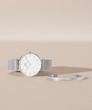 ست ساعت دنیل ولینگتون حصیری زنانه نقره ای صفحه سفید با دستبند Daniel Wellington Silver