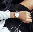 ست ساعت دنیل ولینگتون حصیری زنانه نقره ای صفحه سفید با دستبند Daniel Wellington Silver