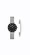 ست ساعت دنیل ولینگتون حصیری زنانه نقره ای صفحه مشکی با دستبند Daniel Wellington Silver
