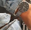 ست ساعت دنیل ولینگتون حصیری زنانه نقره ای صفحه مشکی با دستبند Daniel Wellington Silver