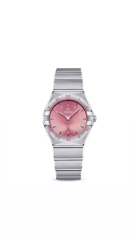 ساعت امگا کانسلیشن زنانه نقره ای صفحه صورتی ایندکس خط  Omega Constellation Silver 