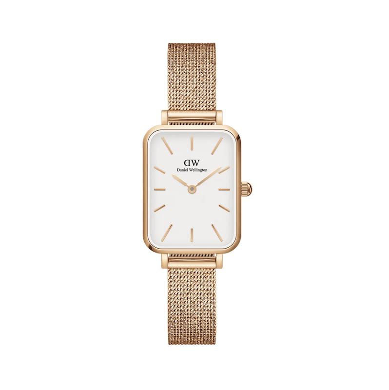 ساعت دنیل ولینگتون حصیری زنانه رزگلد صفحه مستطیل سفید  Daniel Wellington Rosegold