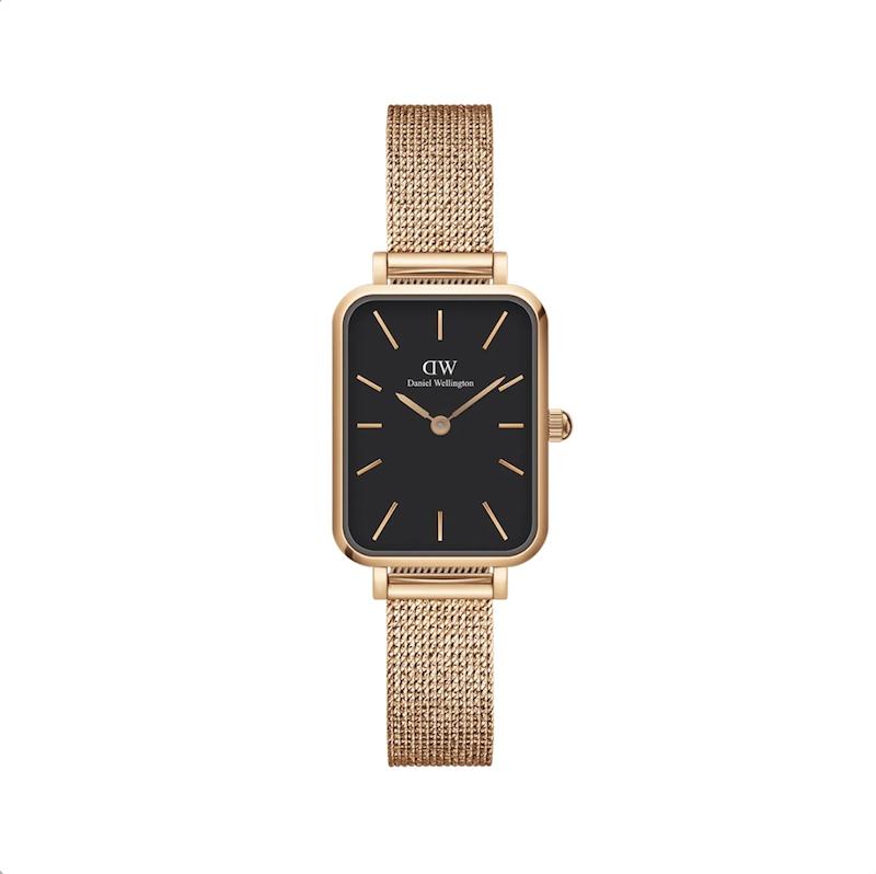 ساعت دنیل ولینگتون حصیری زنانه رزگلد صفحه مستطیل مشکی  Daniel Wellington Rosegold