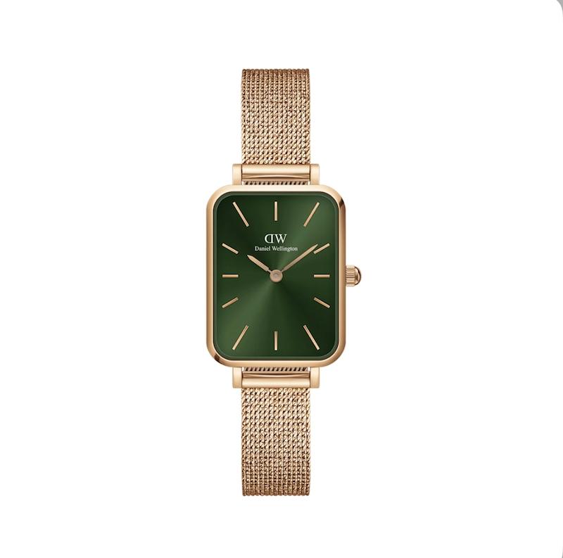 ساعت دنیل ولینگتون حصیری زنانه رزگلد صفحه مستطیل سبز  Daniel Wellington Rosegold