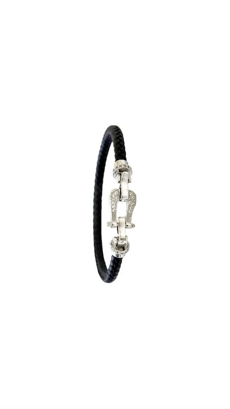دستبند فرد زنانه مشکی نقره ای نگین دار ‏ Fred Silver Bracelet