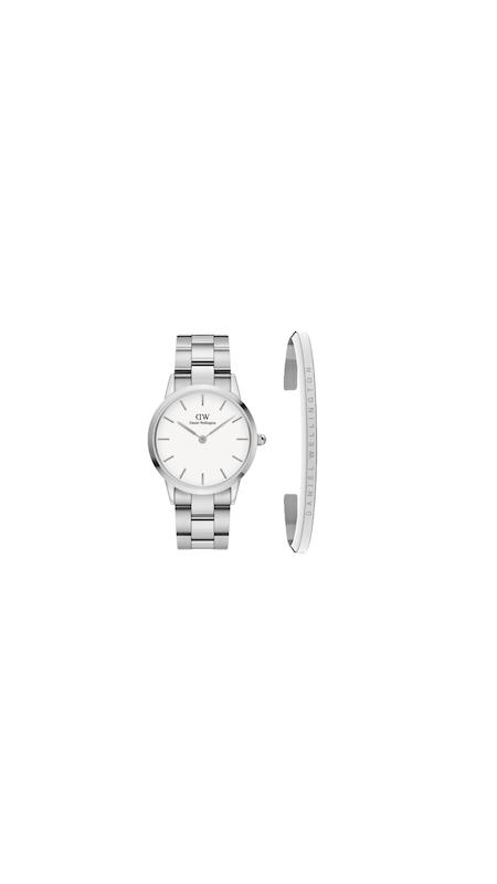 ست ساعت دنیل ولینگتون یونیتون زنانه نقره ای صفحه سفید با دستبند دنیل Daniel Wellington Silver