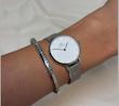 ست ساعت دنیل ولینگتون حصیری زنانه نقره ای صفحه سفید اندکس نگین  با دستبند Daniel Wellington Silver