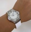 ساعت هابلوت دورنگین زنانه نقره ای بند سفید Hublot Diamonds silver
