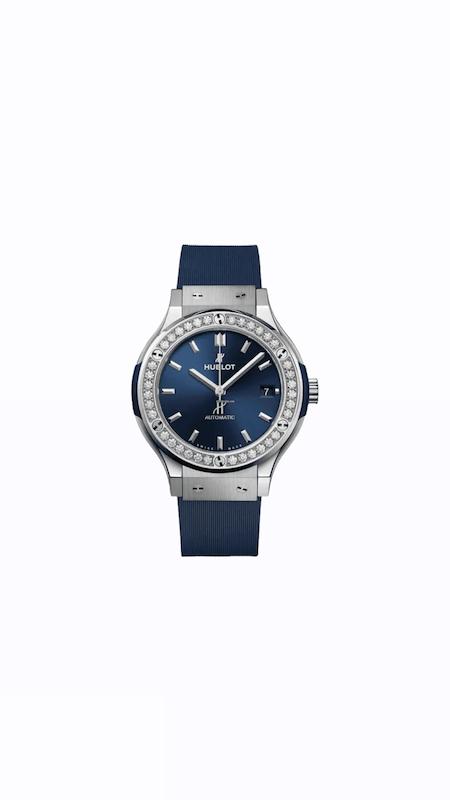 ساعت هابلوت دورنگین زنانه نقره ای بند سرمه ای Hublot Diamonds silver