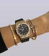 ساعت هابلوت دورنگین زنانه رزگلد بند مشکی Hublot Diamonds Rosegold