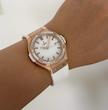 ساعت هابلوت دورنگین زنانه رزگلد بند سفید Hublot Diamonds Rosegold