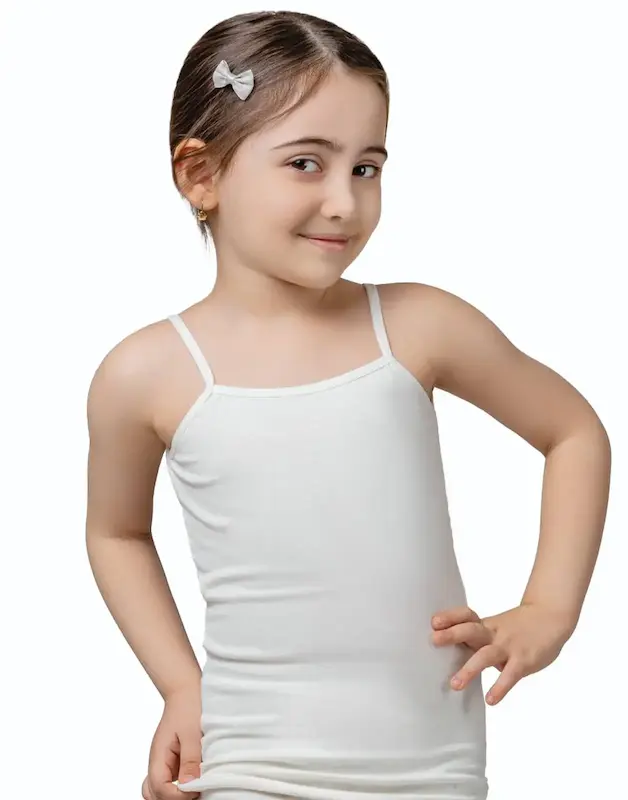 تاپ دخترانه بندی پنبه ساده سفید سیلکا 