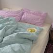 ست کاور روتختی تمام نخی پنبه ساده cotton candy - ترکیب صورتی و سبز سدری پسته ای-کپی