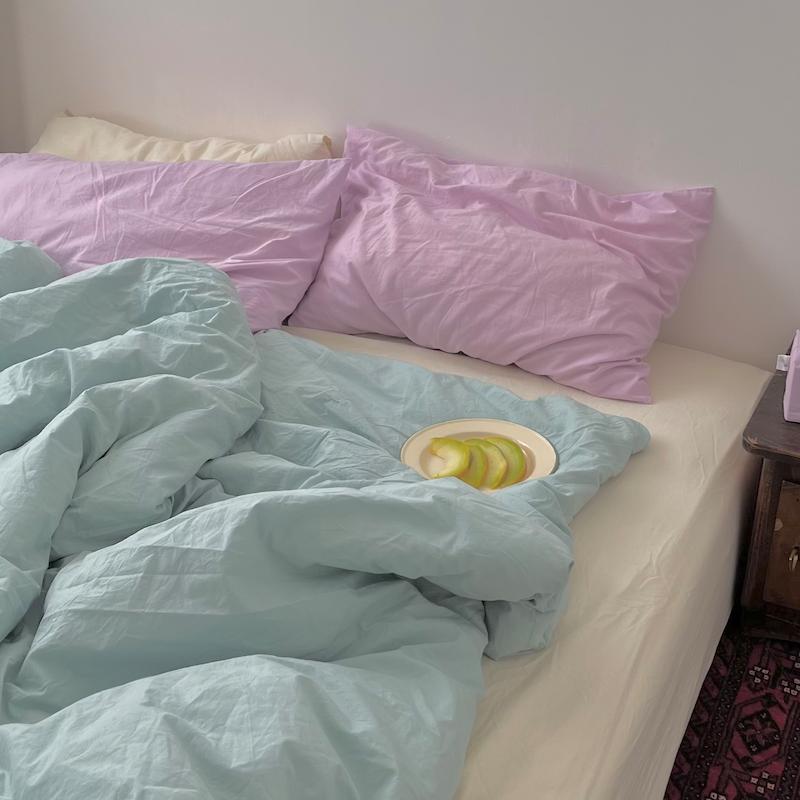 ست کاور روتختی تمام نخی پنبه ساده cotton candy - ترکیب صورتی و سبز سدری پسته ای-کپی