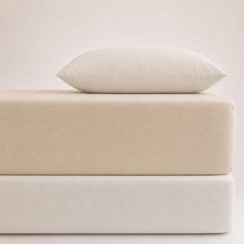 کاور تشک کشدوز کارامل - تک رنگ کرم - تمام نخ پنبه ۱۰۰٪ ساده