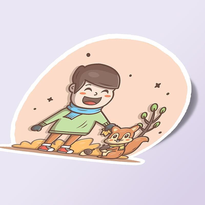 استیکر squirrel and boy
