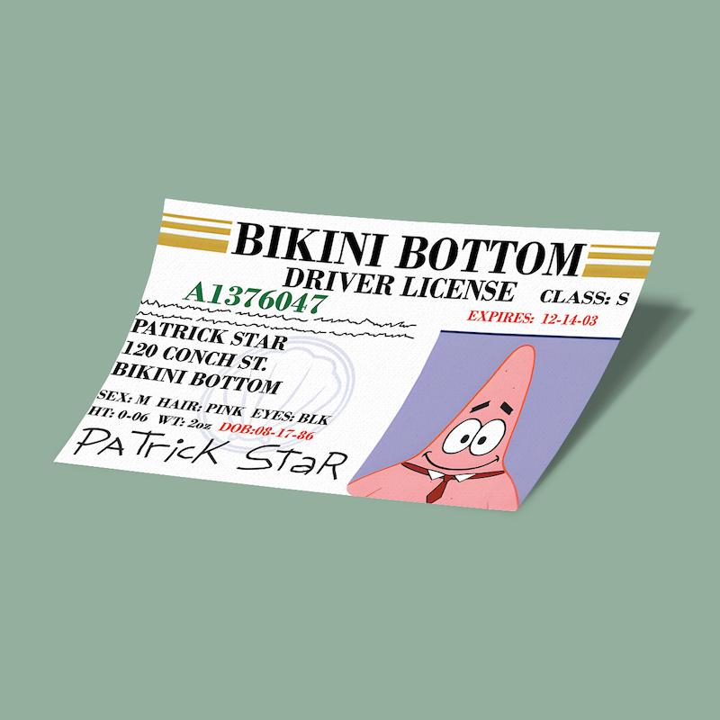 کارت استیکر گواهینامه پاتریک