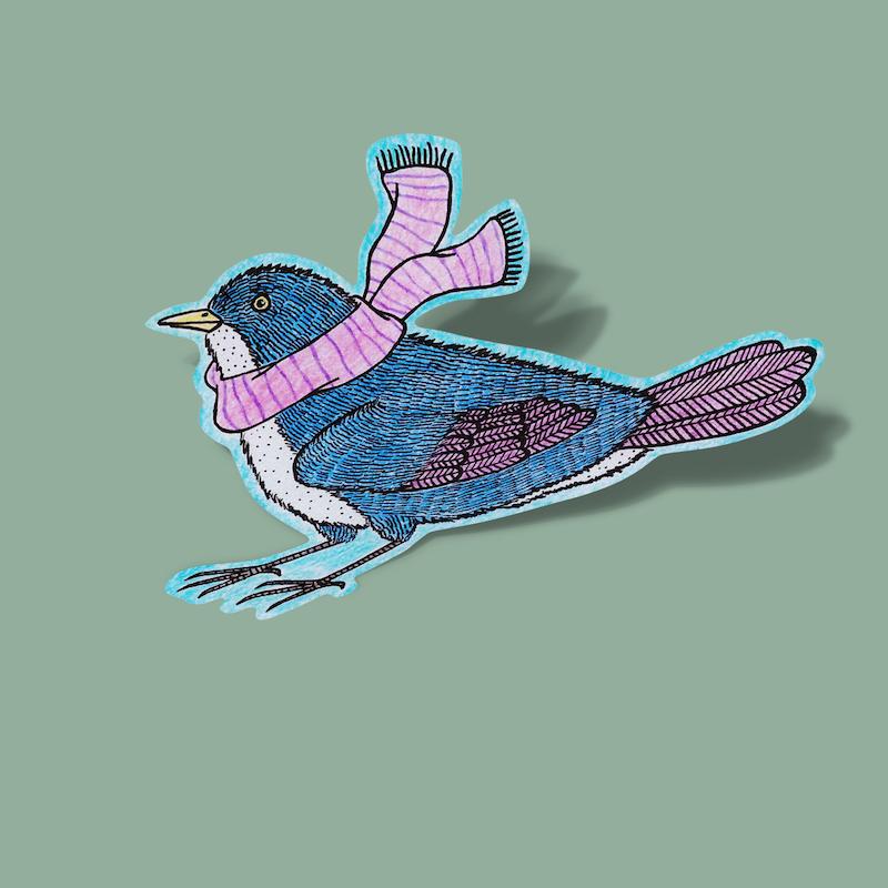 استیکر پرنده با شال گردن