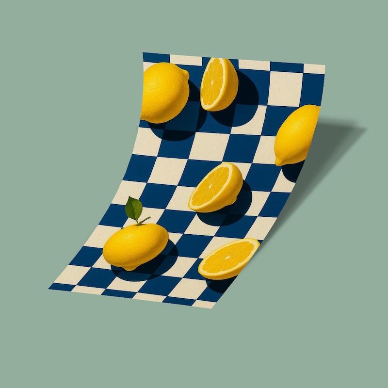 کارت استیکر lemon پس زمینه شطرنجی