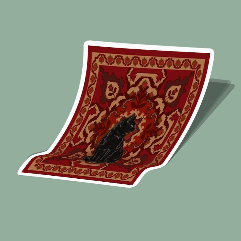 استیکر گربه سیاه و فرش ایرانی