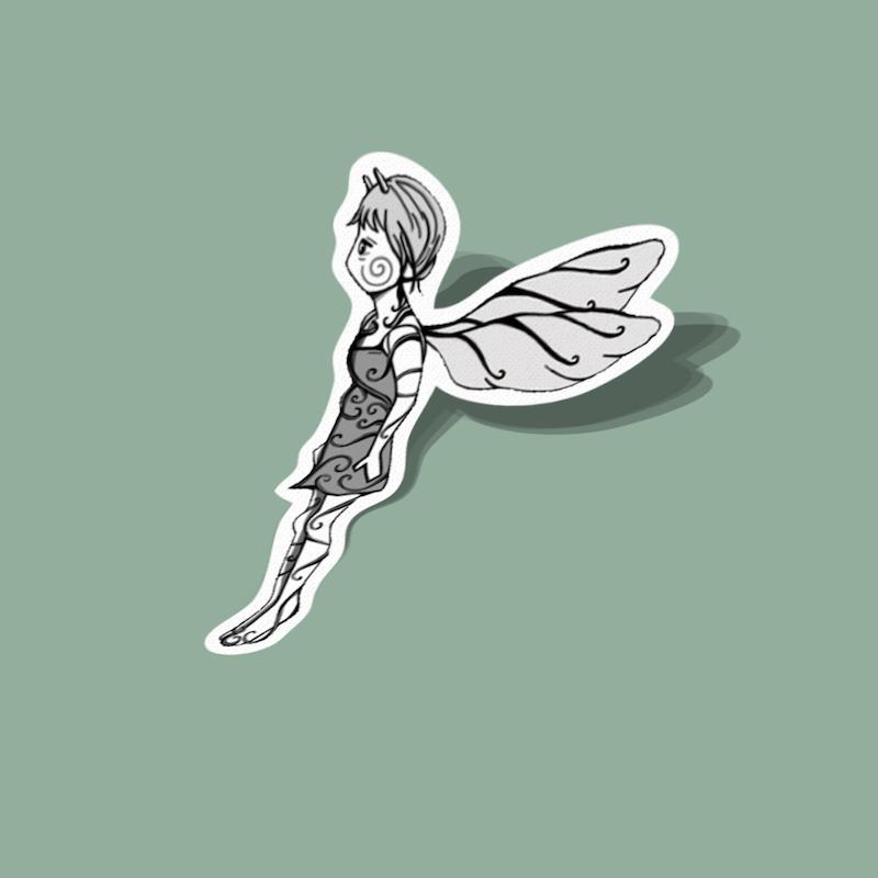 استیکر پری Fairy سیاه و سفید