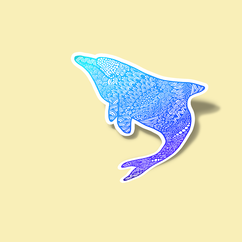 استیکر blue-dolphin-hand-art