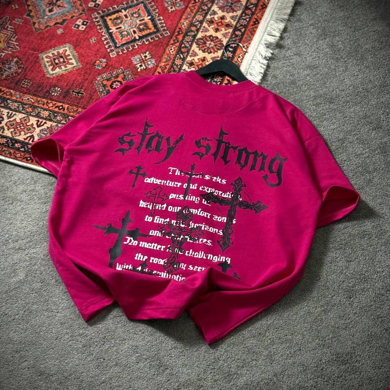 تیشرت1 stay strang صورتی