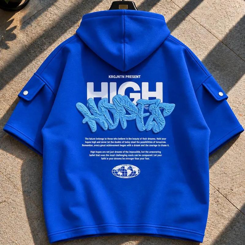 هودی آستین کوتاه High آبی شالی