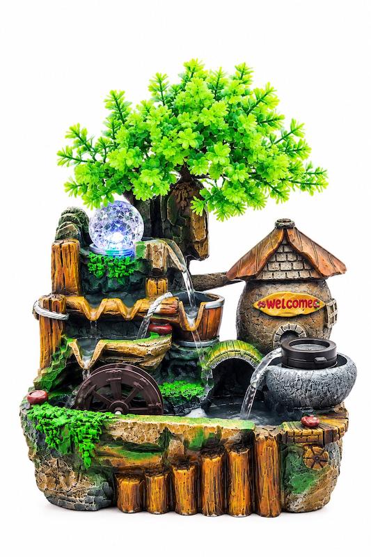 آبنمای رومیزی دکوراتیو طرح باغ و خانه با نورپردازی