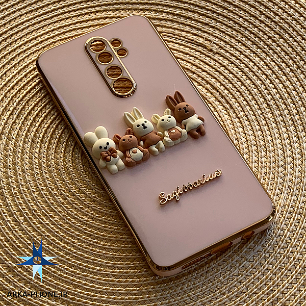 قاب گوشی Redmi Note 8 Pro شیائومی طرح ژله ای مای کیس خانواده خرگوشی گلد لاین دور طلایی محافظ لنز دار فانتزی کالباسی