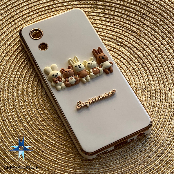 قاب گوشی Galaxy A03 Core سامسونگ طرح ژله ای مای کیس خانواده خرگوشی گلد لاین دور طلایی محافظ لنز دار فانتزی سفید