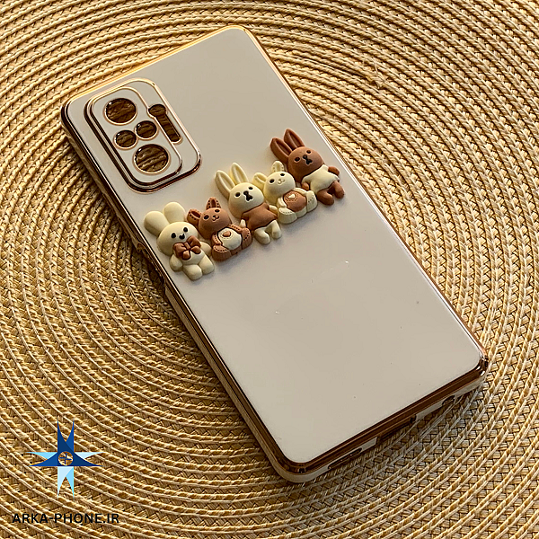 قاب گوشی Redmi Note 10 Pro 4G/Redmi Note 10 Pro Max شیائومی طرح ژله ای مای کیس خانواده خرگوشی گلد لاین دور طلایی محافظ لنز دار فانتزی سفید