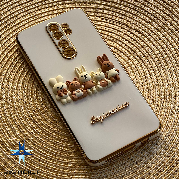 قاب گوشی Redmi Note 8 Pro شیائومی طرح ژله ای مای کیس خانواده خرگوشی گلد لاین دور طلایی محافظ لنز دار فانتزی سفید