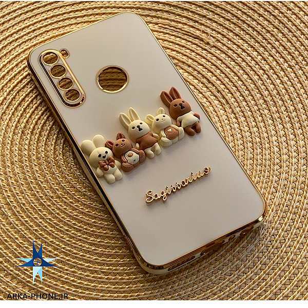 قاب گوشی Redmi Note 8 شیائومی طرح ژله ای مای کیس خانواده خرگوشی گلد لاین دور طلایی محافظ لنز دار فانتزی سفید