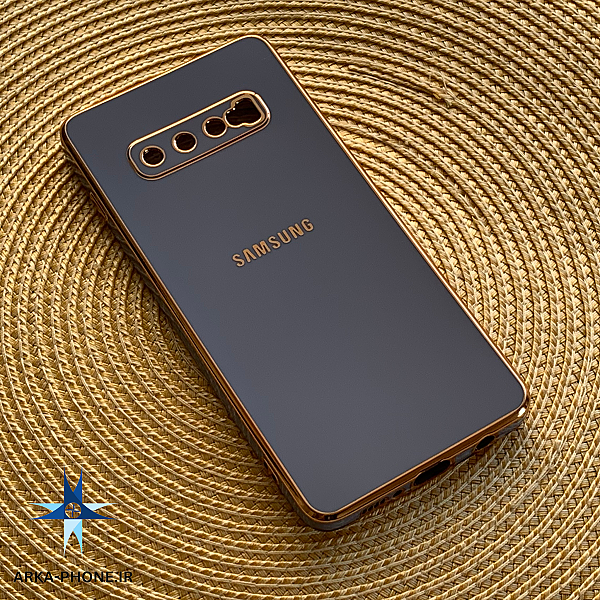 قاب گوشی Galaxy S10 Plus سامسونگ طرح ژله ای مای کیس گلد لاین دور طلایی محافظ لنز دار آبی تیره