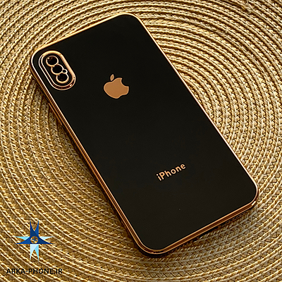 قاب گوشی iPhone X - iPhone XS آیفون طرح ژله ای مای کیس گلد لاین دور طلایی محافظ لنز دار مشکی لوگو دار